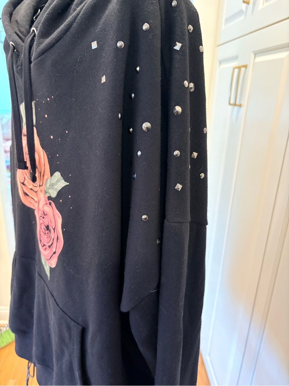 torrid black hoodie with rose graphic and studs